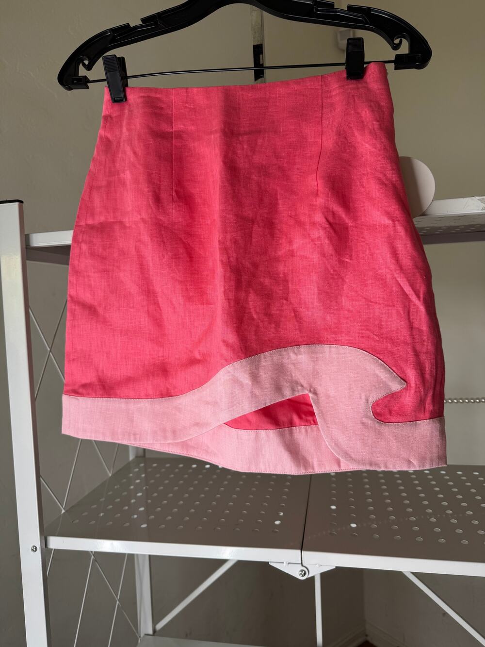 STAUD Leandro Two-Tone Linen Miniskirt in Pink 2 New